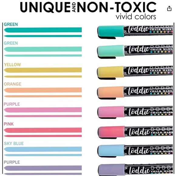 Loddie Doddie Liquid Chalk Markers for Chalkboard Macaron Pastel Chalk Pens 8 - Picture 3 of 5